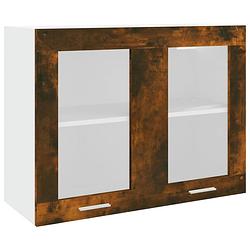 Foto van Vidaxl wandkast hangend 80x31x60 cm glas en bewerkt hout gerookt eiken