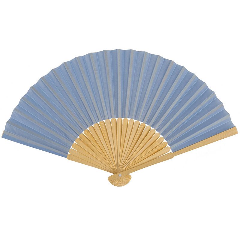 Foto van Spaanse handwaaier - pastelkleuren - korenblauw - bamboe/papier - 21 cm - verkleedattributen