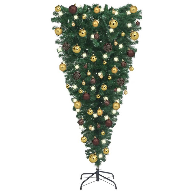 Foto van Vidaxl kunstkerstboom ondersteboven met led's en kerstballen 120 cm