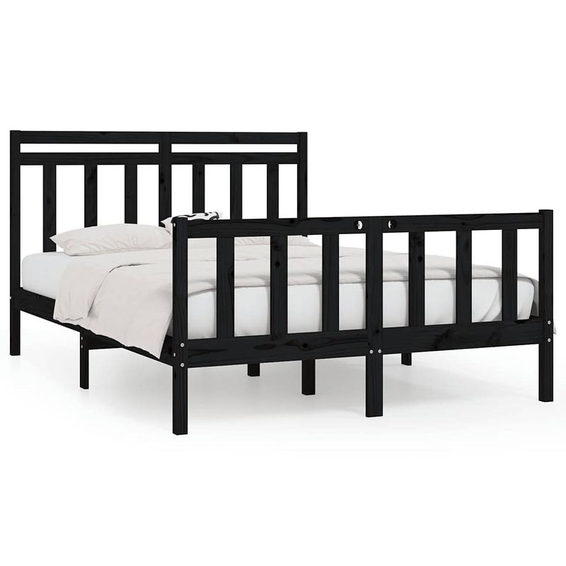 Foto van The living store houten bedframe - classic - 140 x 200 cm - zwart