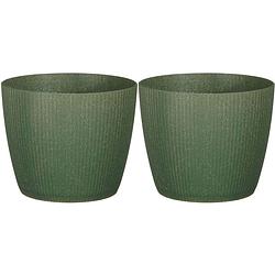 Foto van 2x stuks plantenpot/bloempot kunststof donkergroen ribbels patroon - d19/h19 cm - plantenpotten