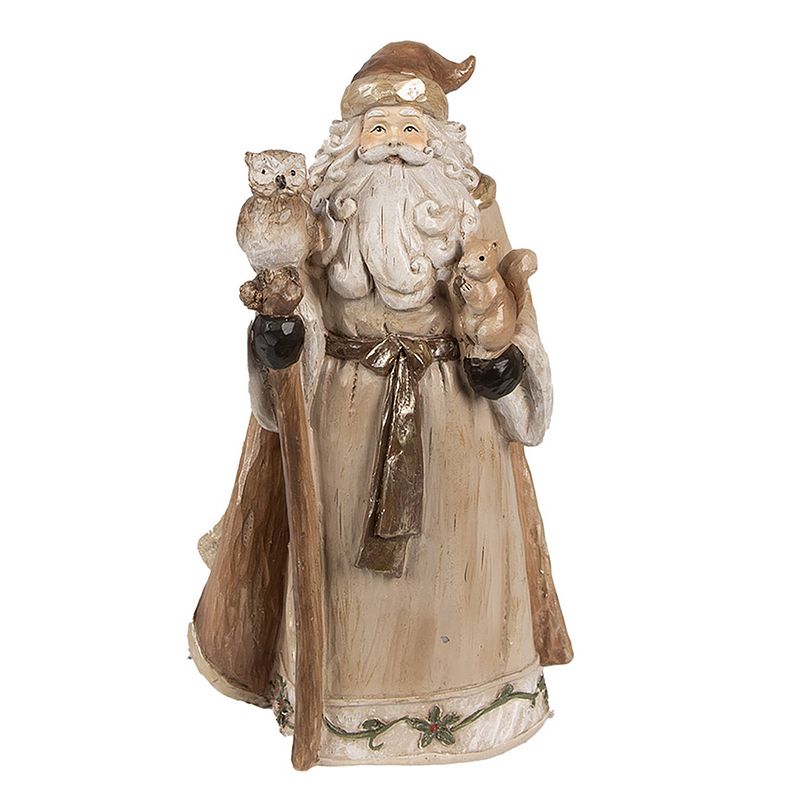 Foto van Clayre & eef beeld kerstman 23 cm bruin polyresin kerstfiguren bruin kerstfiguren