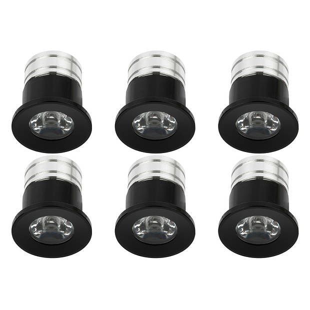 Foto van Led veranda spot verlichting 6 pack - 3w - warm wit 3000k - inbouw - dimbaar - rond - mat zwart - aluminium - ø31mm