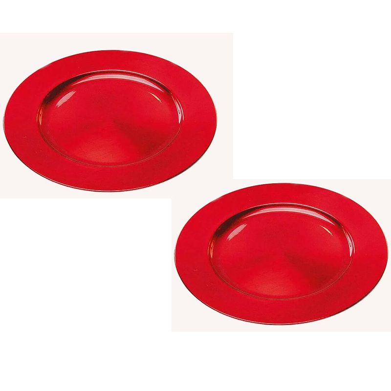 Foto van Set van 4x stuks ronde diner onderborden rood van kunststof 33 cm - onderborden