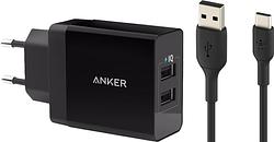 Foto van Anker oplader met 2 usb poorten 12w + usb c kabel 1m kunststof zwart