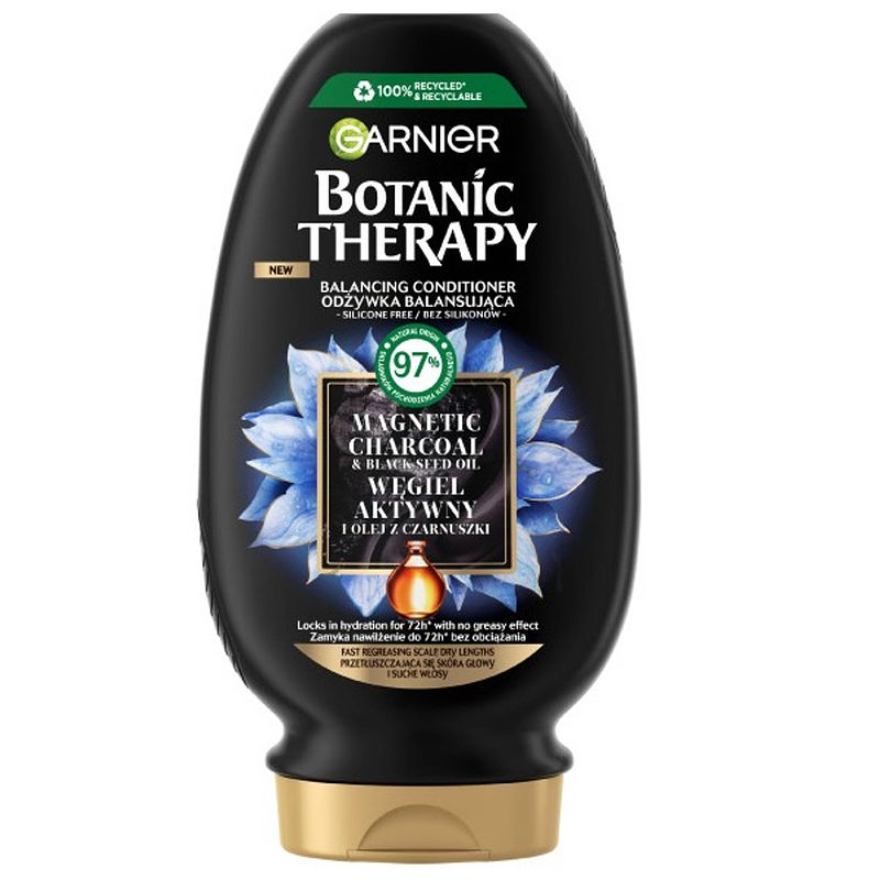 Foto van Botanic therapy balancing conditioner voor vet haar en droge hoofdhuid geactiveerde houtskool en komijnolie 200ml