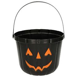 Foto van Trick or treat snoep emmertje - pompoen - zwart - d20 cm - feestdecoratievoorwerp