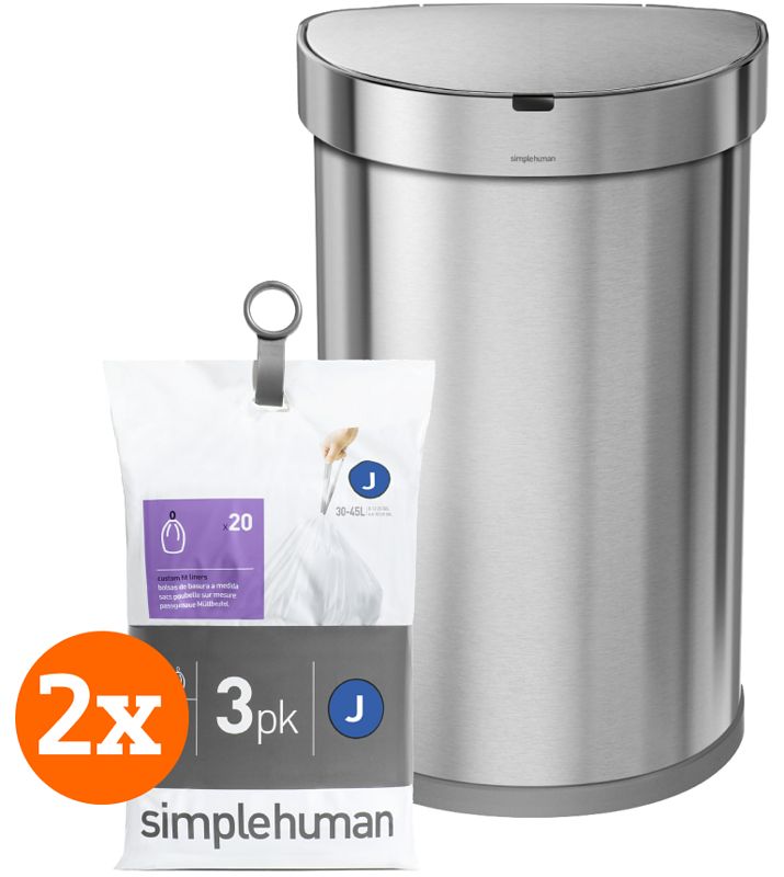 Foto van Simplehuman semi round sensor liner pocket 45 liter rvs + vuilniszakken (120 stuks)