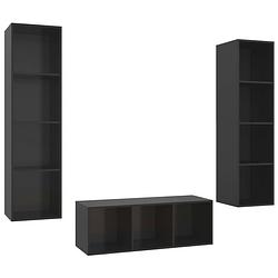 Foto van The living store tv-meubelset - wandmontage - 37 x 37 x 107 cm / 142.5 cm - hoogglans zwart - spaanplaat