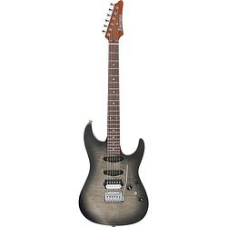 Foto van Ibanez tqm2 tom quayle signature charcoal black burst flat elektrische gitaar met koffer