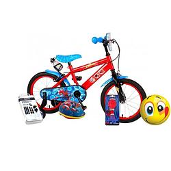 Foto van Volare kinderfiets spider-man - 16 inch - twee handremmen - blauw/rood - met fietshelm en accessoires