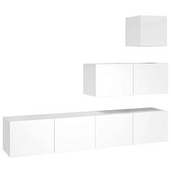 Foto van The living store tv-meubelset - hoogglans wit - bewerkt hout - bovenste tv-meubel- 30.5 x 30 x 30 cm - middelste