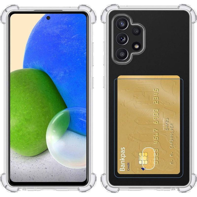 Foto van Basey samsung galaxy a72 hoesje siliconen hoes case cover met pasjeshouder - transparant