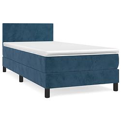 Foto van The living store boxspringbed - donkerblauw - 203 x 90 x 78/88 cm - fluweel - hoofdbord - pocketvering matras -