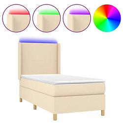 Foto van The living store boxspring - crème - 193 x 93 x 118/128 cm - verstelbaar hoofdbord - kleurrijke led-verlichting -