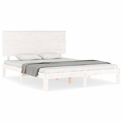 Foto van The living store bedframe massief grenenhout - wit - 203.5 x 163.5 x 82.5 cm - multiplex lattenbodem