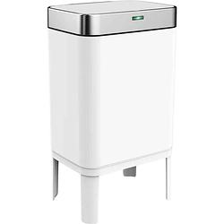 Foto van Loftey sensor prullenbak 60 liter - touch free afvalbak - afvalemmer - afvalscheiding 2x30l - keuken - wit/rvs