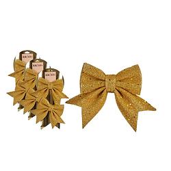 Foto van 6x stuks kerstboomversieringen kleine ornament strikjes/strikken gouden glitters 14 x 12 cm - kersthangers