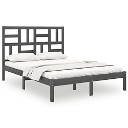 Foto van The living store houten bedframe - grijs - 205.5 x 166 x 104 cm - massief grenenhout - multiplex lattenbodem