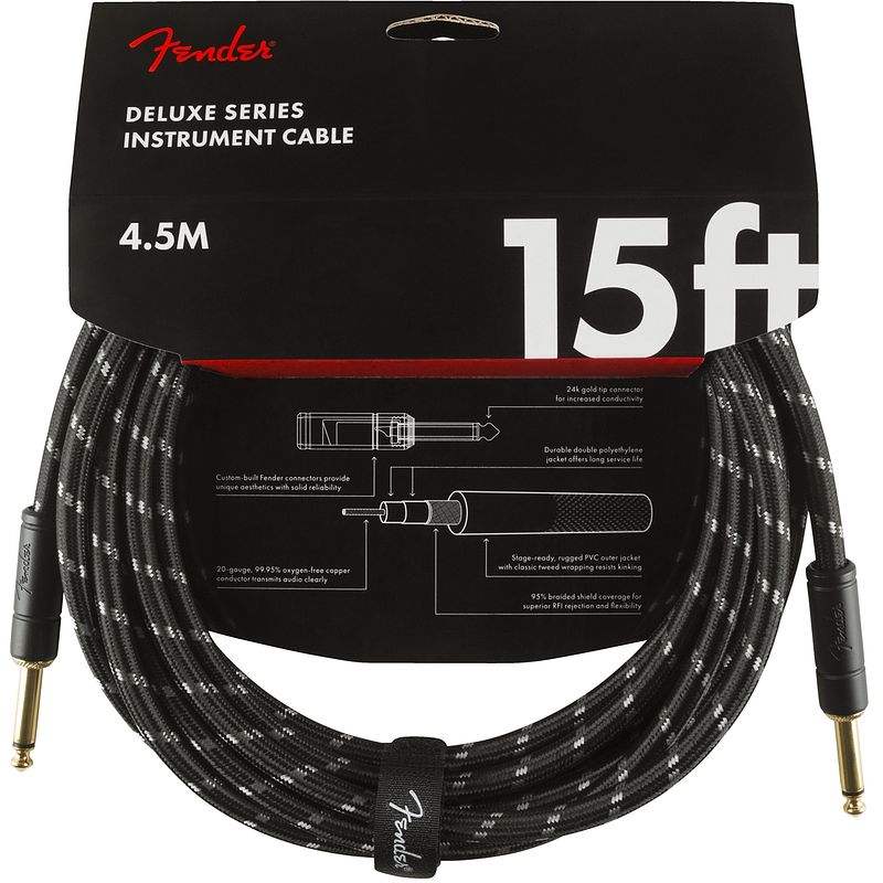 Foto van Fender deluxe cables instrumentkabel 4.5m zwart tweed recht