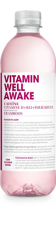 Foto van Vitamin well awake cafeine vitamine d + b12 + foliumzuur met de smaak van framboos 500ml bij jumbo