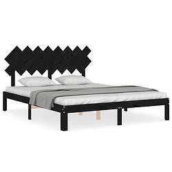 Foto van The living store bedframe - grenenhout - zwart - 203.5 x 163.5 x 80.5 cm - met multiplex lattenbodem