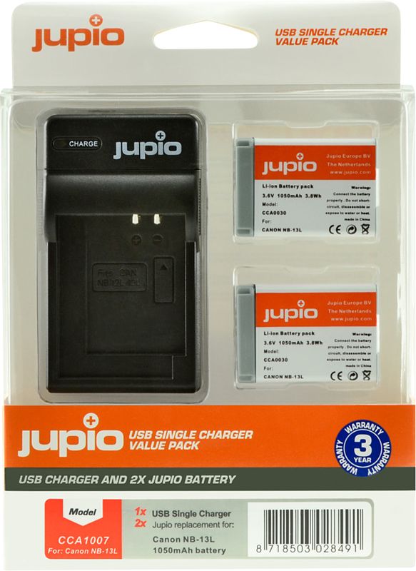 Foto van Jupio kit: battery nb-13l (2x) + usb single charger