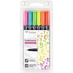 Foto van Tombow brush pen fudenosuke neon colours set van 6