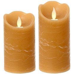 Foto van Lumineo led kaarsen/stompkaarsen - set 2x st - bruin - d7,5 cm - led kaarsen