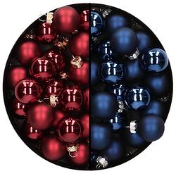 Foto van Mini kerstballen - 48x st - donkerblauw en donkerrood - 2,5 cm - glas - kerstbal