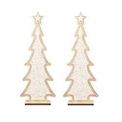 Foto van 2x stuks kerstdecoratie houten kerstboom glitter wit 35,5 cm - kunstkerstboom