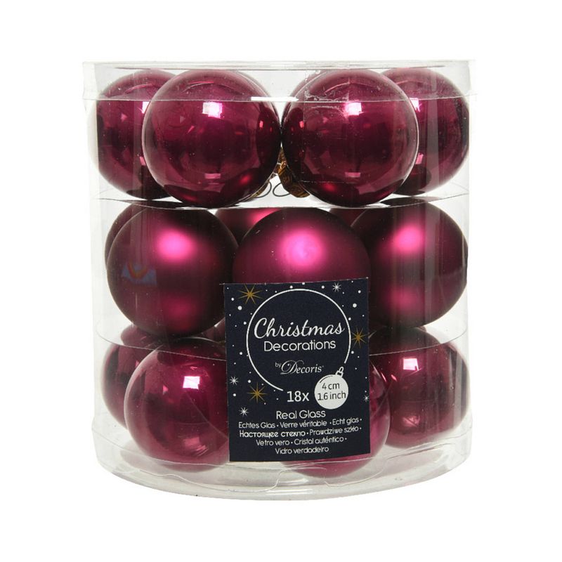 Foto van 18x stuks kleine glazen kerstballen framboos roze (magnolia) 4 cm mat/glans - kerstbal