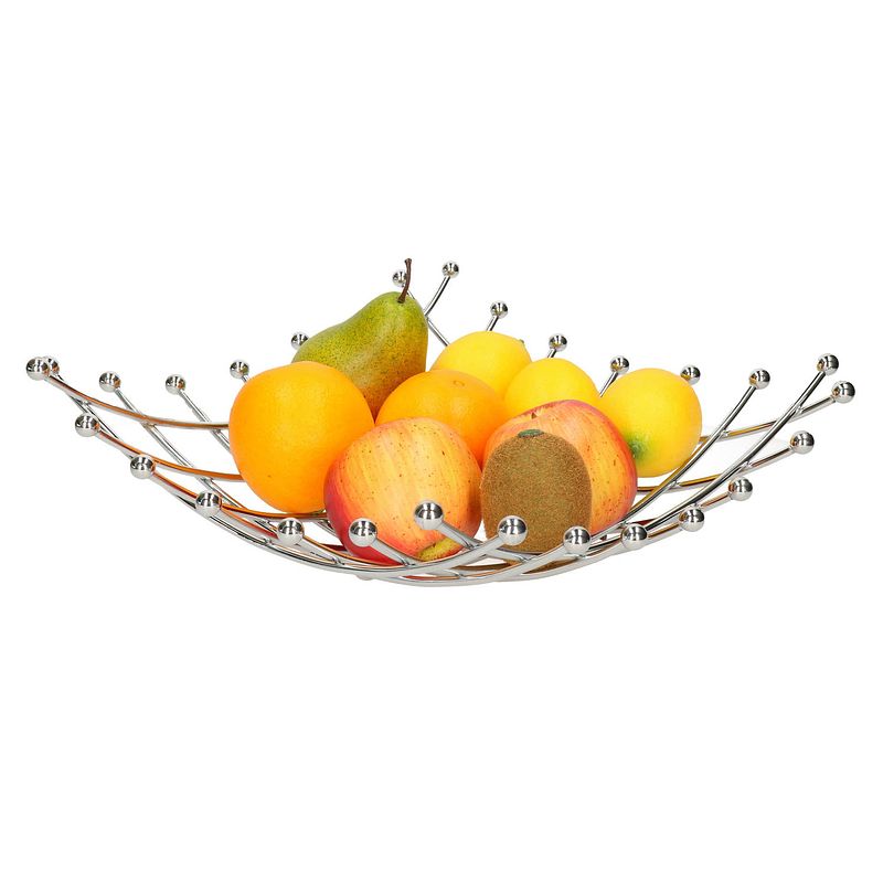 Foto van Fruitmand/fruitschaal chroom vierkant 32 x 32 cm - fruitschalen