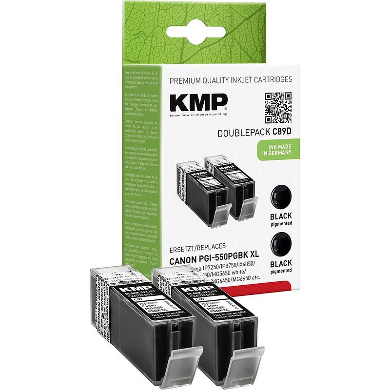 Foto van Kmp inkt vervangt canon pgi-550bk, pgi-550bk xl compatibel 2-pack zwart c89d 1518,0021