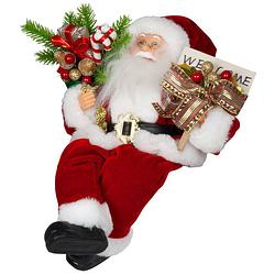 Foto van Kerstman beeld - h30 cm - rood - flexibele benen - kerstpop - kerstman pop