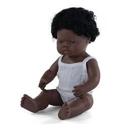 Foto van Miniland babypop jongetje met vanillegeur 38 cm zwart haar