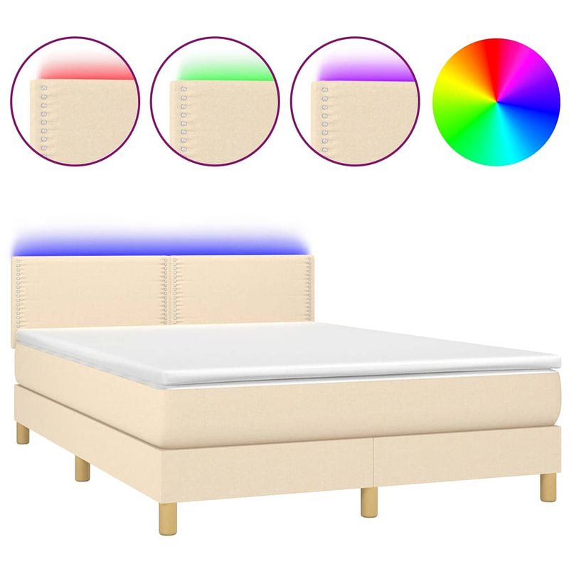 Foto van The living store boxspring bed - crème - 203 x 144 x 78/88 cm - verstelbaar hoofdbord - led verlichting - pocketvering