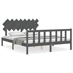 Foto van The living store bedframe - grenenhout - grijs - 205.5 x 165.5 x 80.5 cm - montage vereist