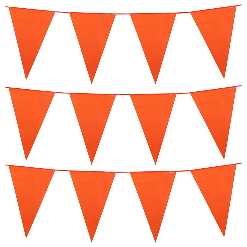 Foto van Oranje vlaggenlijn - 3x - 25 meter - 40 vlaggen - kunststof - vlaggenlijnen