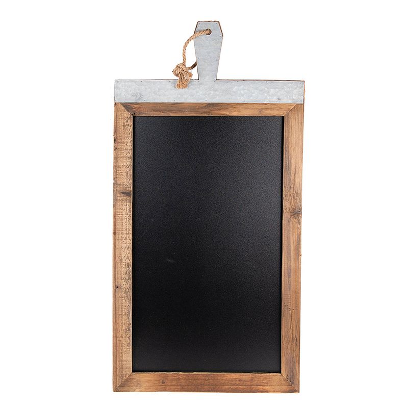 Foto van Clayre & eef krijtbord 40x1x80 cm zwart bruin hout zink tekstbord zwart tekstbord