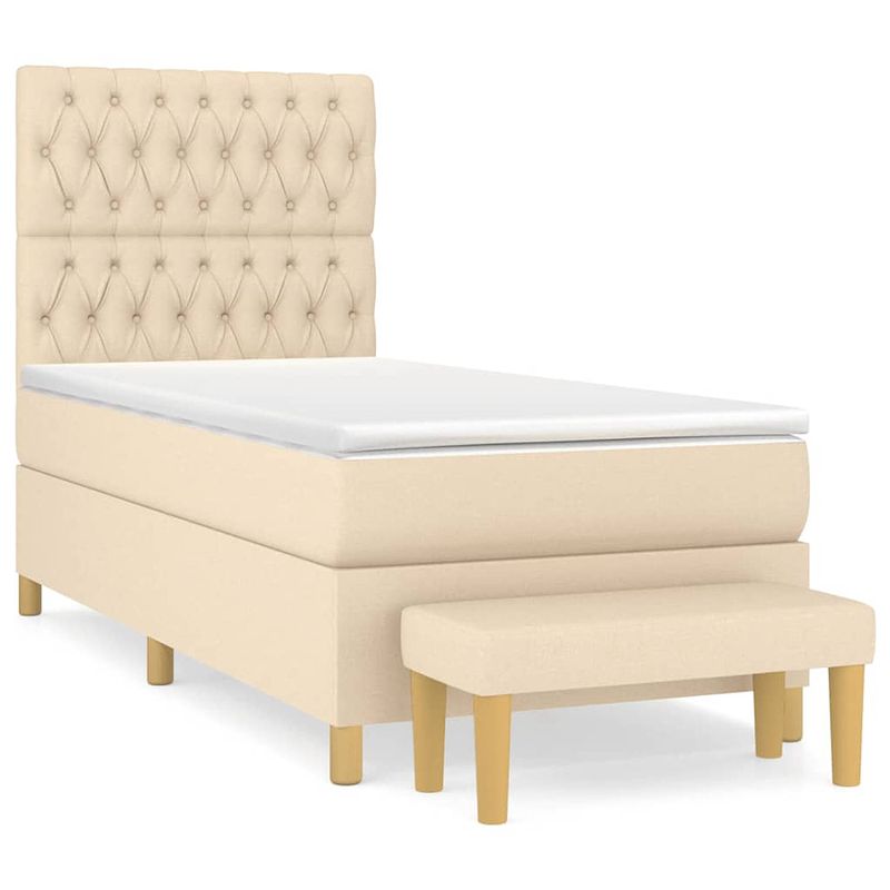 Foto van The living store boxspringbed - crème - 203 x 100 x 118/128 cm - pocketvering matras - middelharde ondersteuning -