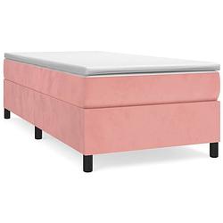 Foto van The living store boxspringbed roze fluwelen 203x90x35 cm met pocketvering matras en huidvriendelijke topmatras