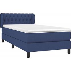 Foto van The living store boxspringbed - blauw - stof - 203 x 93 x 78/88 cm - met verstelbaar hoofdbord - pocketvering matras -