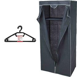 Foto van Mobiele opvouwbare kledingkast grijs 75 x 160 cm met 10x kledinghangers zwart - campingkledingkasten