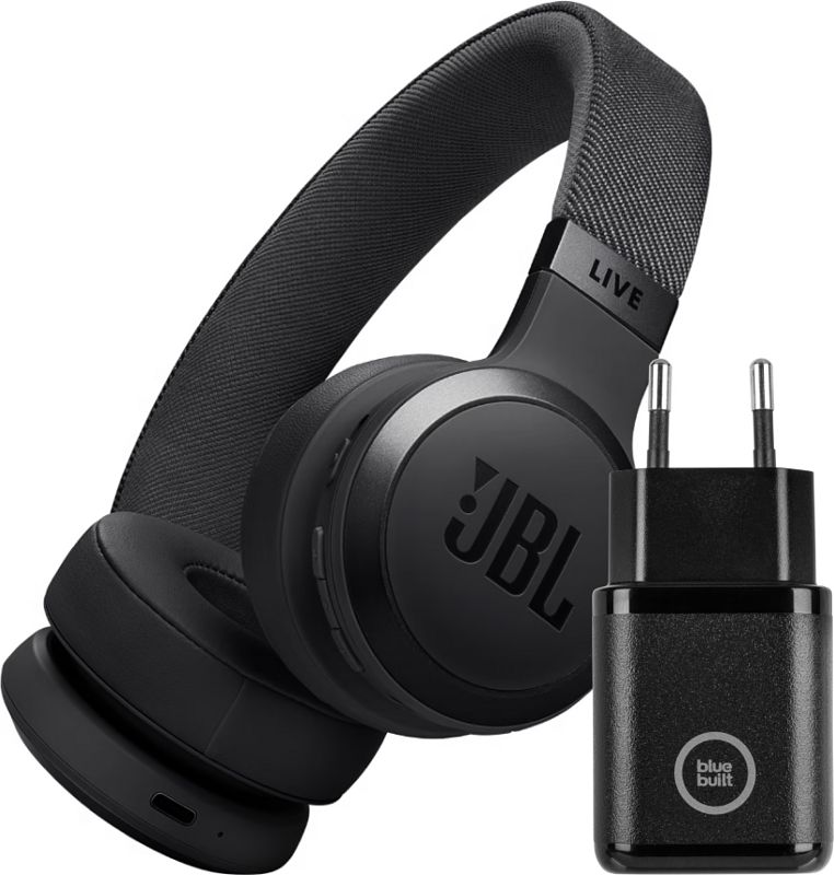 Foto van Jbl live 670nc zwart + bluebuilt quick charge oplader met usb a poort 18w zwart