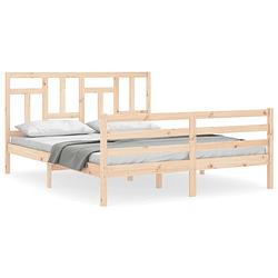 Foto van The living store massief grenenhouten bedframe - multiplex lattenbodem - 205.5 x 165.5 x 100 cm - matras niet