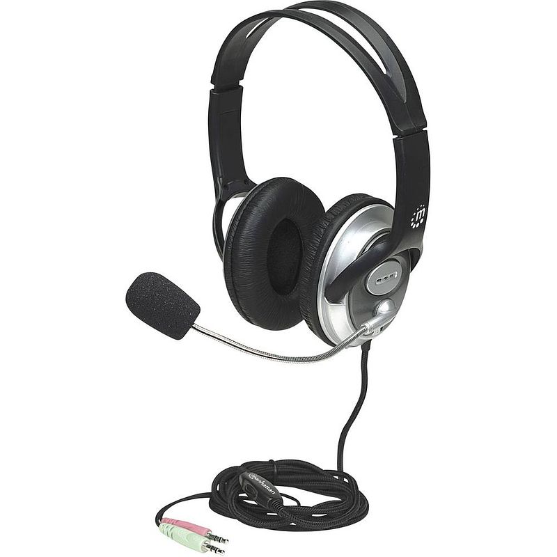 Foto van Manhattan classic stereo headset over ear headset kabel zwart volumeregeling