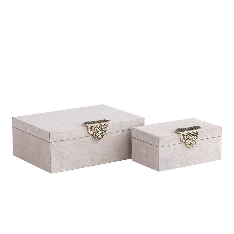 Foto van Ptmd hazael beige suede box golden handle set of 2