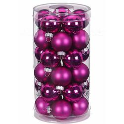 Foto van 30x fuchsia roze kleine glazen kerstballen 4 cm glans en mat - kerstbal