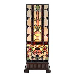 Foto van Lumilamp tiffany tafellamp 18x18x45 cm beige glas tiffany bureaulamp beige tiffany bureaulamp